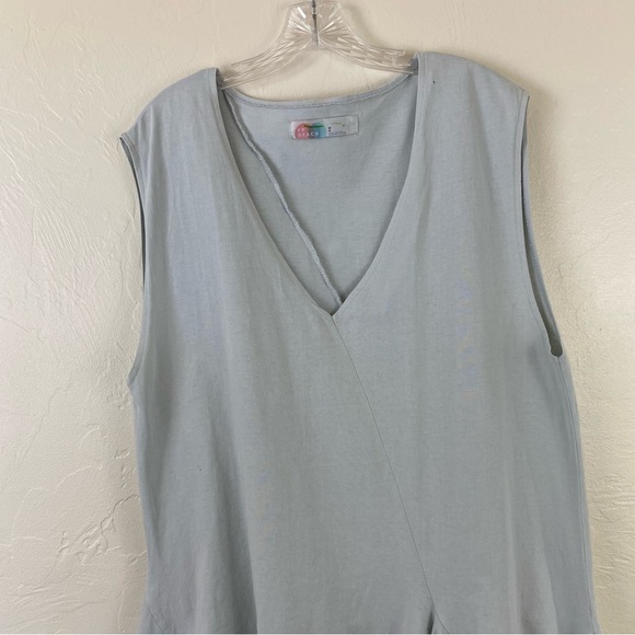 Free People Beach Medium Light Blue Cotton Knit Sleeveless Asymmetrical Dress - Picture 2 of 6